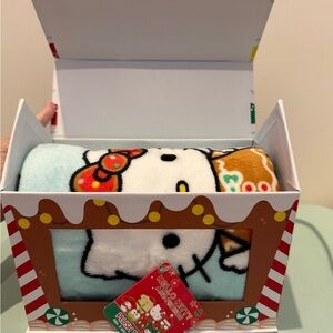 Festive Hello Kitty Plush Throw in Gingerbread House- NIB